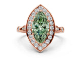 Rose gold Fancy Green Marquise  Halo Diamond Engagement Ring with Twisted Band and Four-Prong Setting