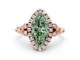 Rose gold Fancy Green Marquise  Halo Diamond Engagement Ring with Vintage-Inspired Band and Four-Prong Setting_3