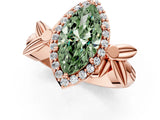 Rose gold Fancy Green Marquise  Halo Diamond Floral Band with Four-Prong Setting_56