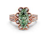 Rose gold Fancy Green Marquise  Halo Diamond Floral Split Shank Engagement Ring