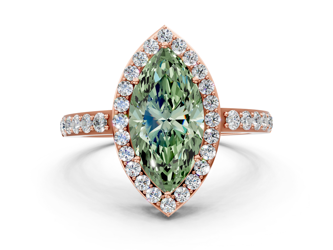 Rose gold Fancy Green Marquise  Halo Diamond Pavé Band Ring with Prong Setting_20