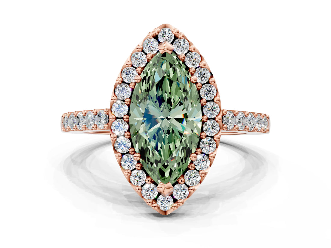 Rose gold Fancy Green Marquise  Halo Diamond Pavé Solitaire Ring_27
