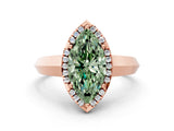 Rose gold Fancy Green Marquise  Halo Diamond Ring with Cathedral Band and Four-Prong Setting_49