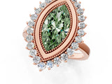 Rose gold Fancy Green Marquise  Halo Diamond Ring with Milgrain Edge and Round Prong Setting_69