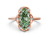 Rose gold Fancy Green Marquise  Halo Diamond Ring with Round Cluster Setting, Solitaire Band, and Four-Prong Setting_49