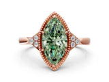 Rose gold Fancy Green Marquise  Halo Diamond Ring with Tapered Band and Four-Prong Setting_3