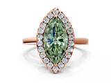 Rose gold Fancy Green Marquise  Halo Diamond Solitaire with Pavé Band and Four-Prong Setting_75