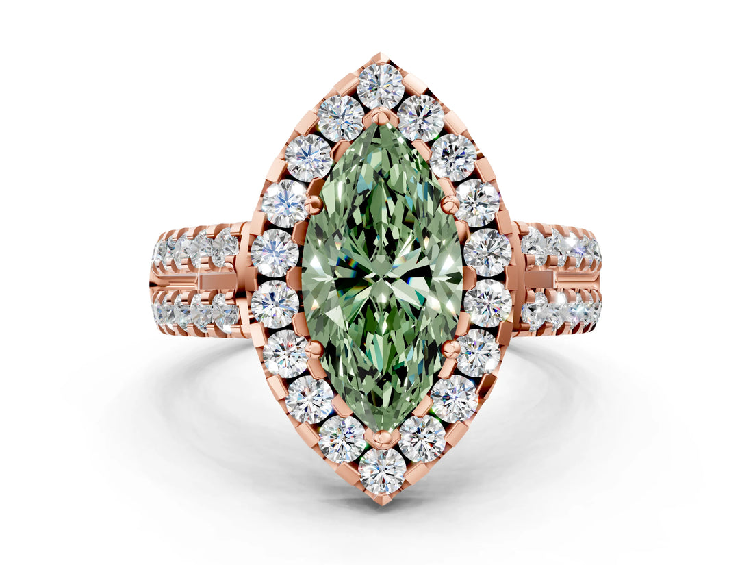 Rose gold Fancy Green Marquise  Halo Diamond Split Shank Engagement Ring with Prong Setting_57