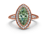 Rose gold Fancy Green Marquise  Halo Diamond Split Shank Ring with Milgrain Detail_49