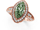Rose gold Fancy Green Marquise  Halo Diamond Split Shank Ring with Milgrain Detail_50