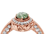 Rose gold Fancy Green Marquise  Halo Diamond Split Shank Ring with Milgrain Detail_53