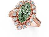 Rose gold Fancy Green Marquise  Halo Milgrain Pave Diamond Ring with Four-Prong Setting 1