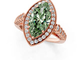 Rose gold Fancy Green Marquise  Halo Milgrain Solitaire with Bezel Set Side Stones and Pave Band_34