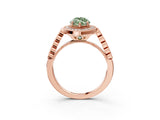 Rose gold Fancy Green Marquise  Halo Milgrain Solitaire with Bezel Set Side Stones and Pave Band_36