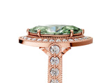 Rose gold Fancy Green Marquise  Halo Milgrain Solitaire with Bezel Set Side Stones and Pave Band_38