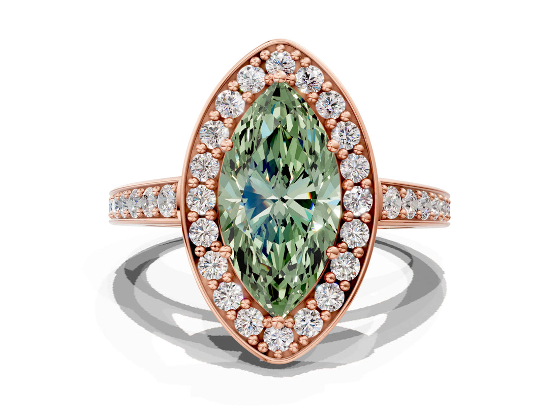 Rose gold Fancy Green Marquise  Halo Pavé Diamond Engagement Ring with Bezel Setting_37