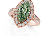 Rose gold Fancy Green Marquise  Halo Pavé Diamond Engagement Ring with Bezel Setting_38
