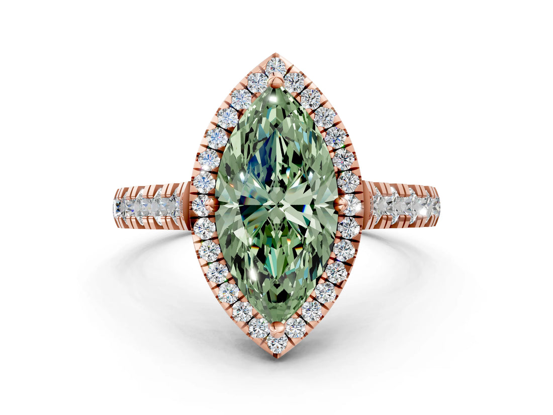Rose gold Fancy Green Marquise  Halo Pavé Diamond Engagement Ring with Four-Prong Setting_27
