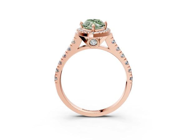 Rose gold Fancy Green Marquise  Halo Pavé Diamond Engagement Ring with Four-Prong Setting