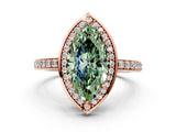 Rose gold Fancy Green Marquise  Halo Pave Band Solitaire Ring with Prong Setting_83