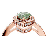 Rose gold Fancy Green Marquise  Halo Pave Band Solitaire Ring with Prong Setting_87