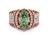 Rose gold Fancy Green Marquise  Halo Pave Diamond Engagement Ring with Milgrain Detailing_49