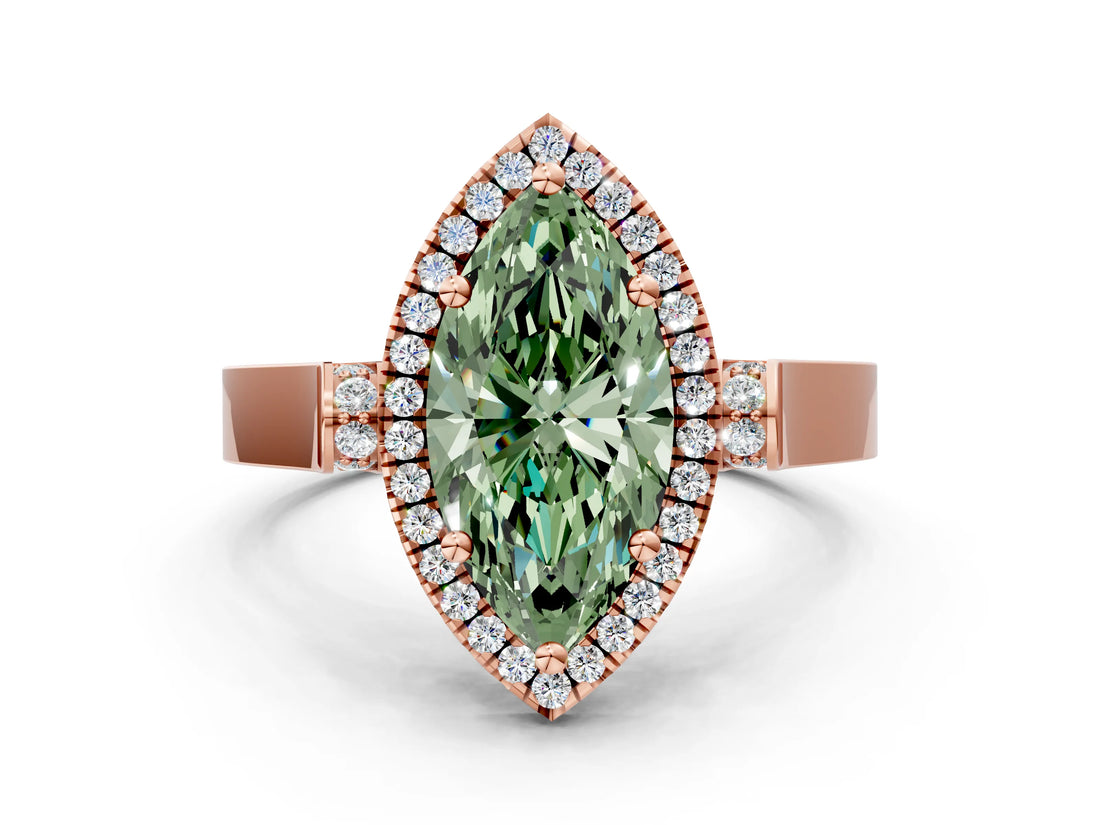 Rose gold Fancy Green Marquise  Halo Pave Split Shank Prong Setting Ring_26