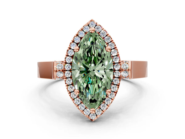 Rose gold Fancy Green Marquise  Halo Pave Split Shank Prong Setting Ring