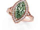 Rose gold Fancy Green Marquise  Halo Round Diamond Milgrain Pave Engagement Ring_4