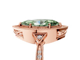 Rose gold Fancy Green Marquise  Halo Round Diamond Milgrain Pave Engagement Ring_8