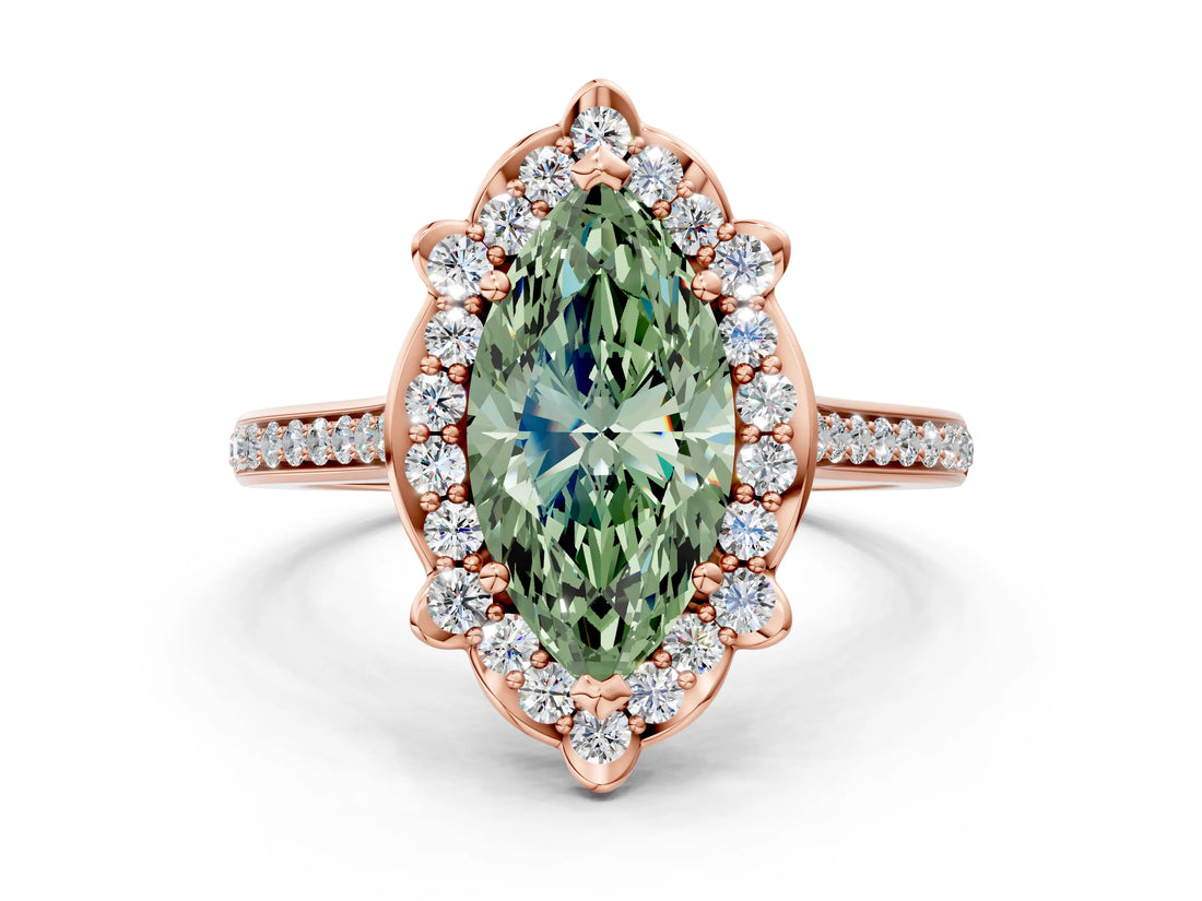 Rose gold Fancy Green Marquise  Halo Round Diamond Pave Band with Four-Prong Setting_39