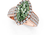 Rose gold Fancy Green Marquise  Halo Round Diamond Pave Band with Prong Setting 1