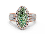 Rose gold Fancy Green Marquise  Halo Round Diamond Pave Band with Prong Setting
