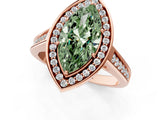Rose gold Fancy Green Marquise  Halo Solitaire Diamond Ring with Pave Band and Bezel Setting_50