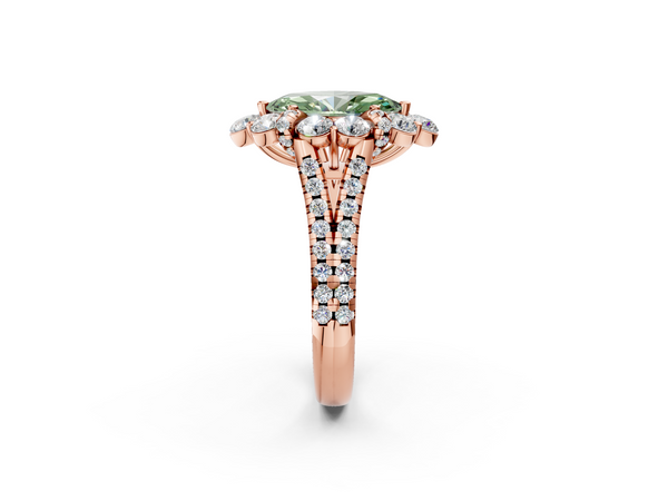 Rose gold Fancy Green Marquise  Halo Split Shank Diamond Engagement Ring with Pave Band and Four-Prong Setting