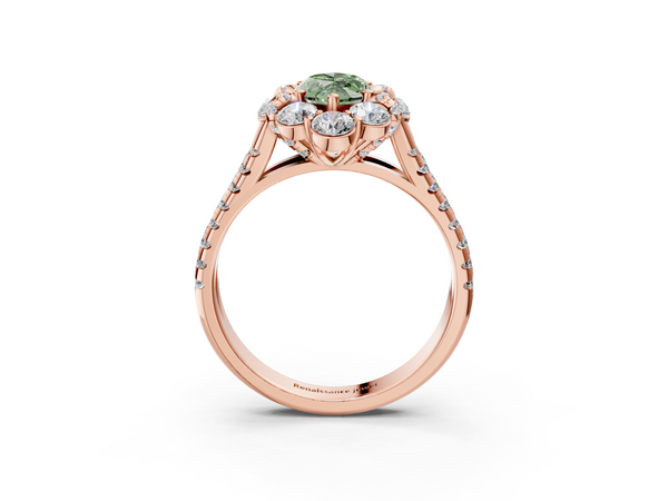 Rose gold Fancy Green Marquise  Halo Split Shank Diamond Engagement Ring with Pave Band and Four-Prong Setting