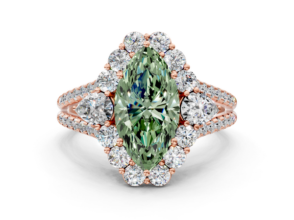 Rose gold Fancy Green Marquise  Halo Split Shank Diamond Engagement Ring with Prong Setting