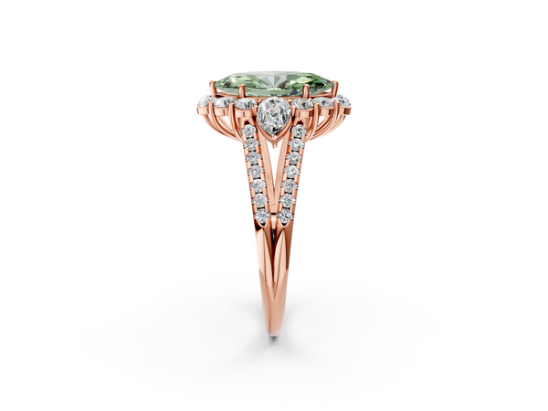 Rose gold Fancy Green Marquise  Halo Split Shank Diamond Engagement Ring with Prong Setting
