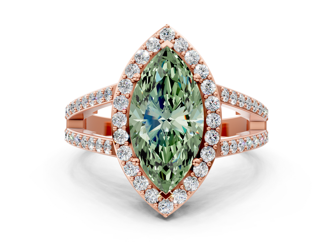 Rose gold Fancy Green Marquise  Halo Split Shank Diamond Ring with Four-Prong Setting_32