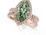 Rose gold Fancy Green Marquise  Halo Split Shank Diamond Ring with Pavé Setting_26