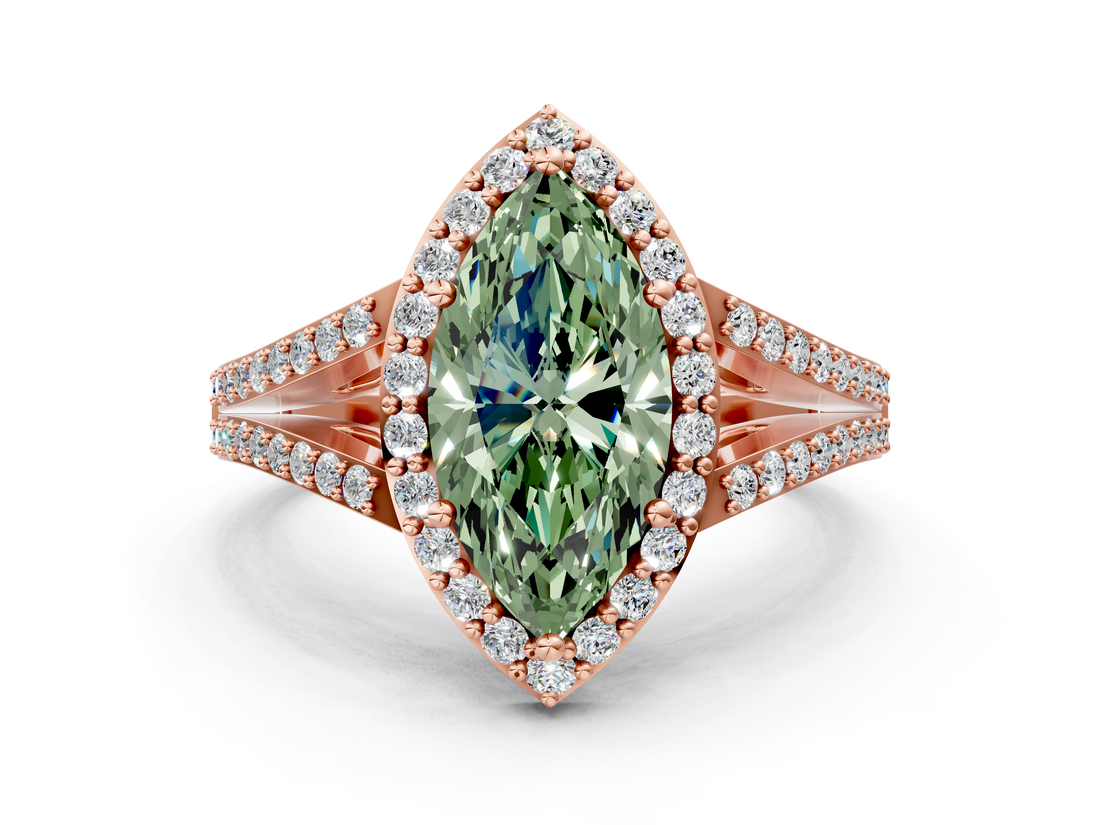 Rose gold Fancy Green Marquise  Halo Split Shank Diamond Ring with Prong Setting_37