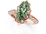 Rose gold Fancy Green Marquise  Halo Split Shank Pave Diamond Ring with Petal Prong Setting_25