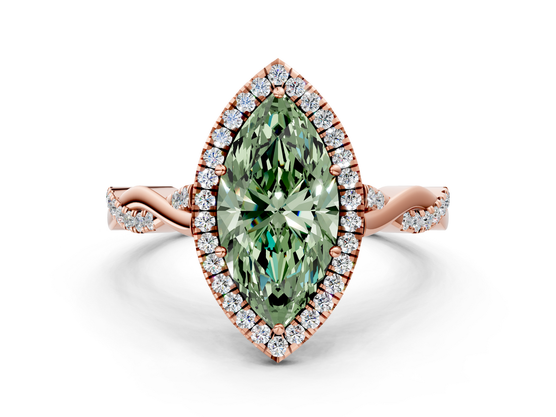 Rose gold Fancy Green Marquise  Halo Twist Band Solitaire Ring_20
