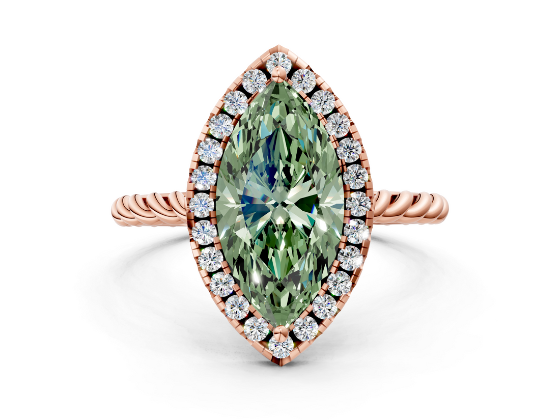 Rose gold Fancy Green Marquise  Halo Twisted Band Four-Prong Diamond Ring_37
