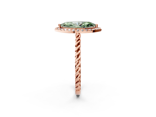 Rose gold Fancy Green Marquise  Halo Twisted Band Four-Prong Diamond Ring