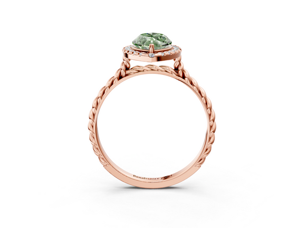 Rose gold Fancy Green Marquise  Halo Twisted Band Four-Prong Diamond Ring