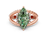 Rose gold Fancy Green Marquise  Halo Twisted Band Four-Prong Ring_63