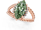 Rose gold Fancy Green Marquise  Halo Twisted Band Four-Prong Ring_64