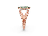 Rose gold Fancy Green Marquise  Halo Twisted Band Four-Prong Ring_65