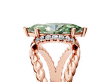 Rose gold Fancy Green Marquise  Halo Twisted Band Four-Prong Ring_68